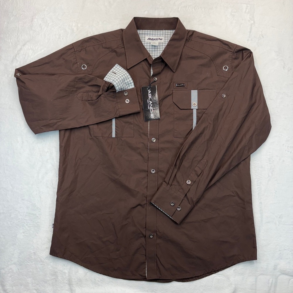 Ablanche New York Mens 2XL Brown Button Down Shirt Streetwear VTG Y2K NWT